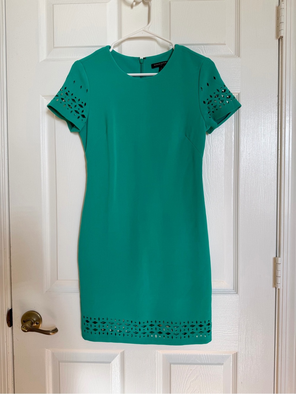 Banana Republic Teal Turquoise Laser-Cut Eyelet Sheath Dress Size 0